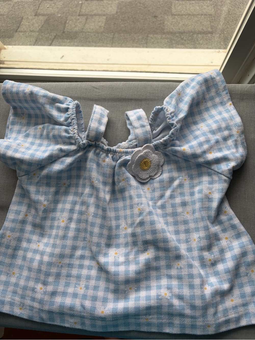 2T Blue and White Plaid Daisy Outfit